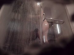 amateur couple in the shower, horny european blonde bathing with husband for cumshot