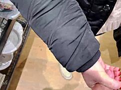 risky german handjob in public shop with big cock
