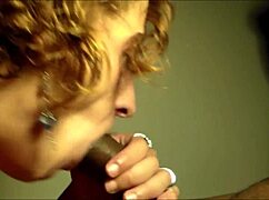 Cougar gives sloppy blowjob and deepthroat to young black teen dick for cumshot facial