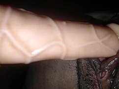 College girl's tight shaved pussy gets wet from fake dick