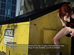 redhead explores shaved pussy path outdoors in public