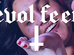 naughty redhead latina goddess gags on deepthroat while barefoot