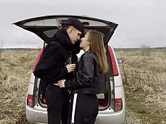 Horny Teen Couple Fucks In The Car. European Pretty Long Hair Tits Ass Cumshot Facial.