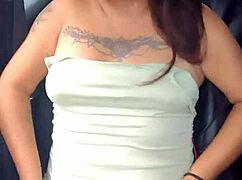 Horny Mexican Babe Flashes Her Tits And Panties In The Car On The Highway.