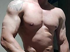 Strong muscular man invites you to subscribe