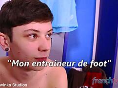 football coach interacts with young 18+ ass in european sport setting