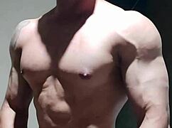 Strong muscular man invites you to subscribe