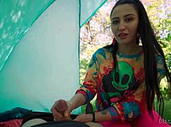 Slutty hippie jerked me off for free in her tent