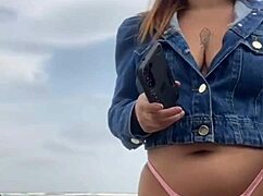 Woman Flashes And Teases Hard Cock On The Beach For Exhibitionist Fun