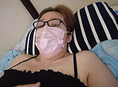 Married Japanese Woman Masturbates Solo on Her Wedding Bed