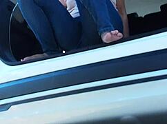 piss stop! urgent roadside pee n cock sucking by asian tina in jeans 😜