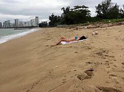 Babe, can I cum on your tits? Public cock flashing on the beach.