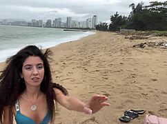 Babe, can I cum on your tits? Public cock flashing on the beach.