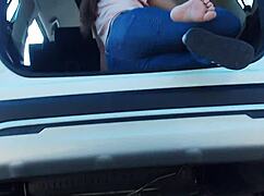 piss stop! urgent roadside pee n cock sucking by asian tina in jeans 😜