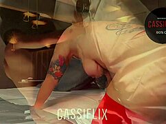 this tanned babe with tattoos shows off her big ass and pussy for horny guys to enjoy