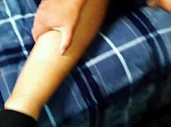 Wife gets cowgirl orgasm and creampie with old cuckold cock