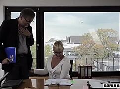 Boris Schwarz, the cute milf secretary, gives sloppy blowjobs and fucks in the office