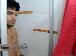 Hermanastro catches sexy teen 18+ hermanastra getting fucked in shower with big ass creampie and doggystyle cumshot