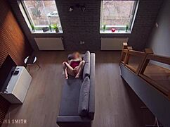 Blonde teen FLASHES and MASTURBATES, caught by roommate who WATCHES the taboo show