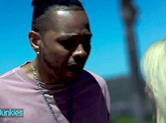 Stunning blondie with tattoos gets SIDE FUCKED in doggystyle, spreading WET PUSSY on bed