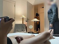 My stepmom and I are getting ready for dinner while my husband relaxes and shows off.