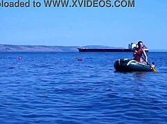 Enjoying A Boat Ride On The Volga River In Bikini.