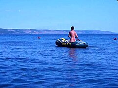 Enjoying A Boat Ride On The Volga River In Bikini.
