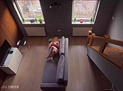 Blonde teen FLASHES and MASTURBATES, caught by roommate who WATCHES the taboo show