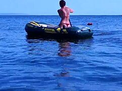 Enjoying A Boat Ride On The Volga River In Bikini.