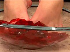 An experienced brunette woman explores her body