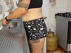 Man Eats Maid's Pussy In Kitchen Without Condom