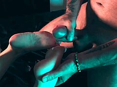 The dirty old man dominantly fucks the redhead's small feet and tight pussy