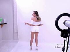 Gorgeous brunette swallows cum in POV casting audition