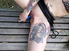 Lucy Ravenblood smokes while dildoing her pussy in public!