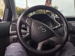 risky masturbation for pretty girl on beach sidewalk, so exciting