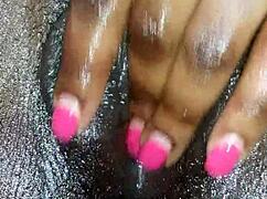 black ebony woman enjoys close up self pleasure