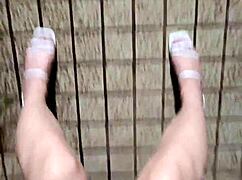 Taiwanese Shemale Ting Xuan Masturbates Barefoot in High Heels Outdoors