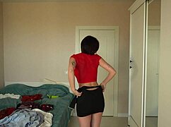 Young Skinny Girl Tries on Sexy Skirts and Dresses in Homemade Workout Session