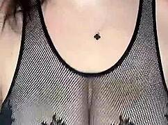 I fuck those huge natural tits in stockings from above