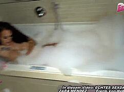 a married man cheats in the bath with a german latina, swallowing everything
