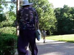 Hairy Mature Flashes Pussy in Public Park!