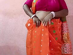 saree-wearing curvy indian brunette shows off her stunning chubby beauty