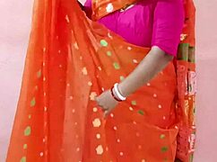 saree-wearing curvy indian brunette shows off her stunning chubby beauty