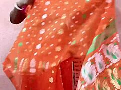 saree-wearing curvy indian brunette shows off her stunning chubby beauty