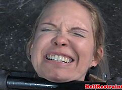 breastbondage sub tied up and drilled by sex machine