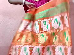 saree-wearing curvy indian brunette shows off her stunning chubby beauty