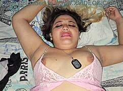 Blonde gets fucked in bed before pajamas with Latina. 🔥