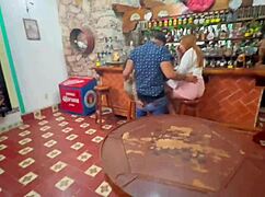 Bisexual group in restaurant missionary with big tits.