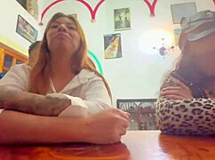 Bisexual group in restaurant missionary with big tits.