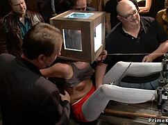 Redhead and blonde subs get public banged in lesbian anal domination